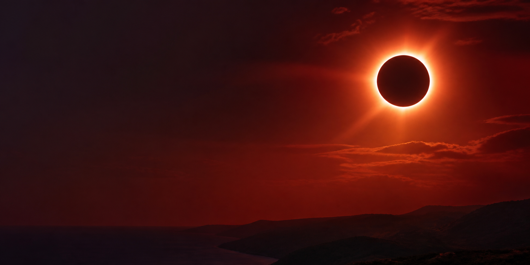 Red total solar eclipse over Northern Morocco