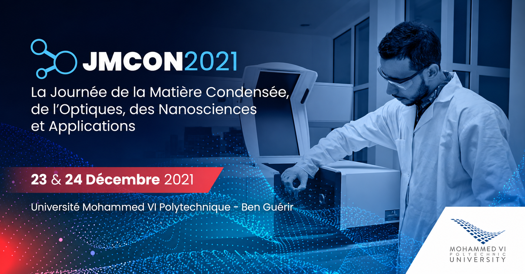 Original JMCON 2021 conference banner: 23–24 December 2021, Mohammed VI Polytechnic University, Ben Guérir.